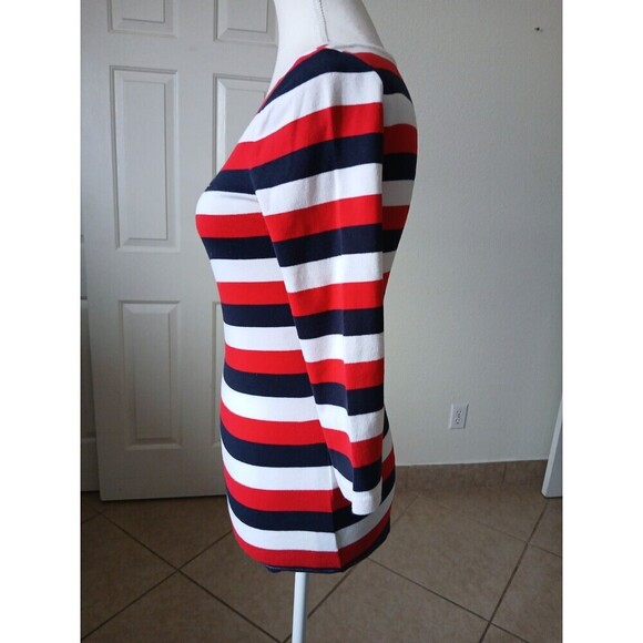 Tommy‎ Hilfiger Womens Blue Striped 3/4 Sleeve Boat Neck Blouse Top XS Nautical - Picture 4 of 15